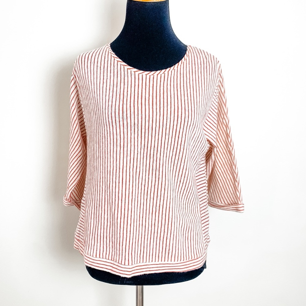 Sita Murt Linen Vlemd Red White Striped Summer Blouse Sz M